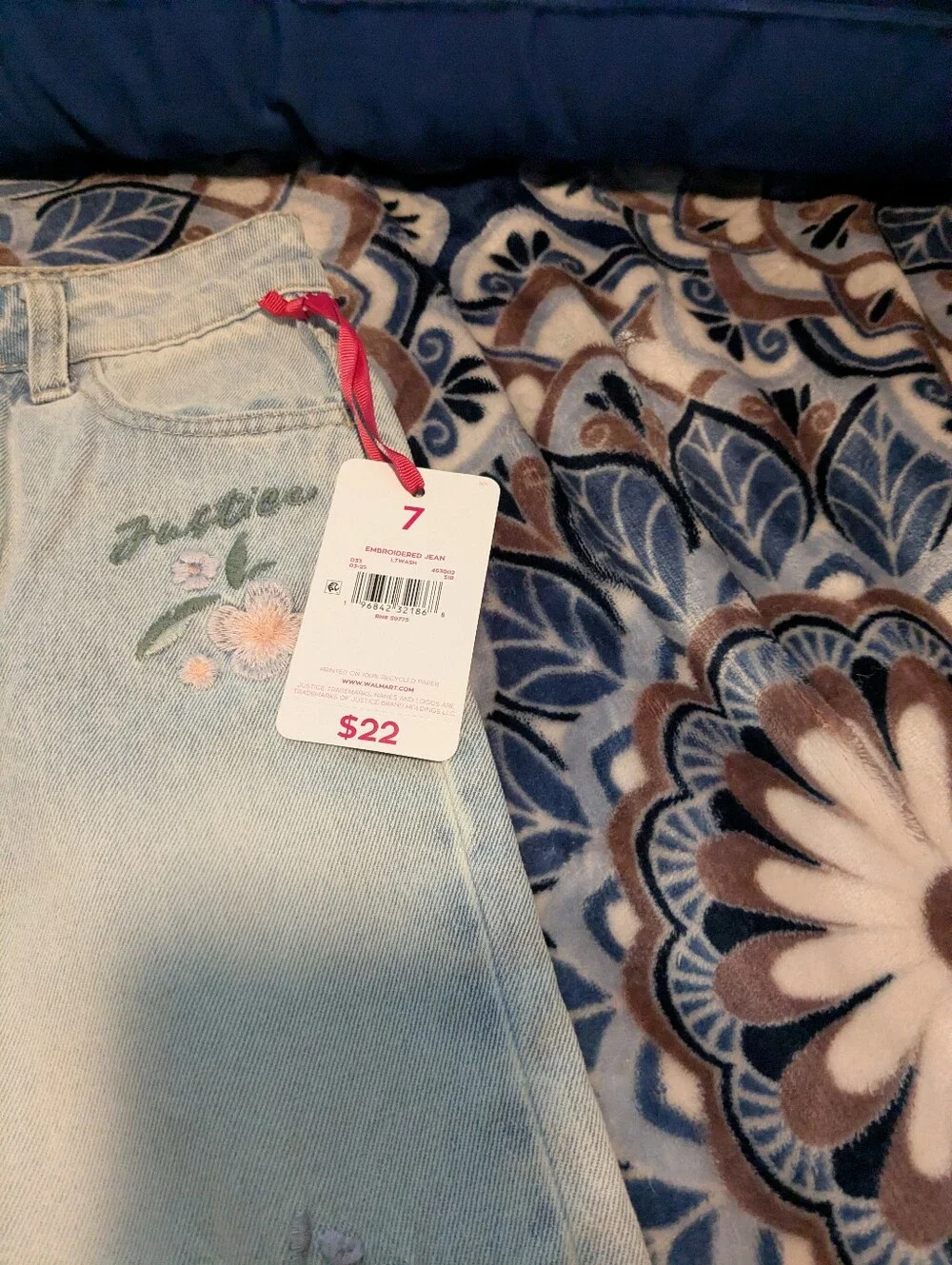 Justice Floral Embroidered Light Wash 5 Pocket Kids' Jeans